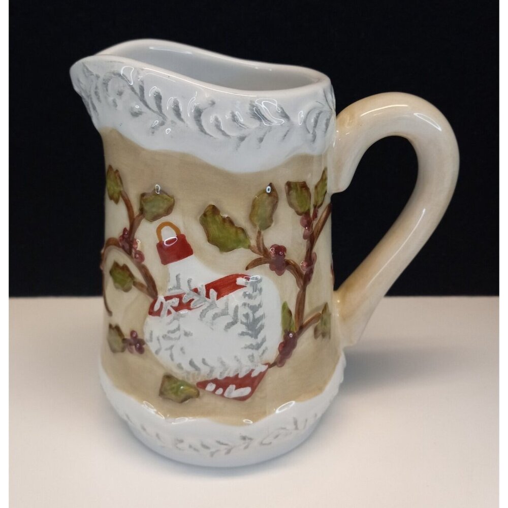 Mercuries Creamer Embossed Ceramic 8 oz Holly Christmas Holiday Home Decor  NWOT